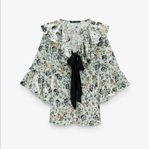 Zara Tied Floral Print Blouse S